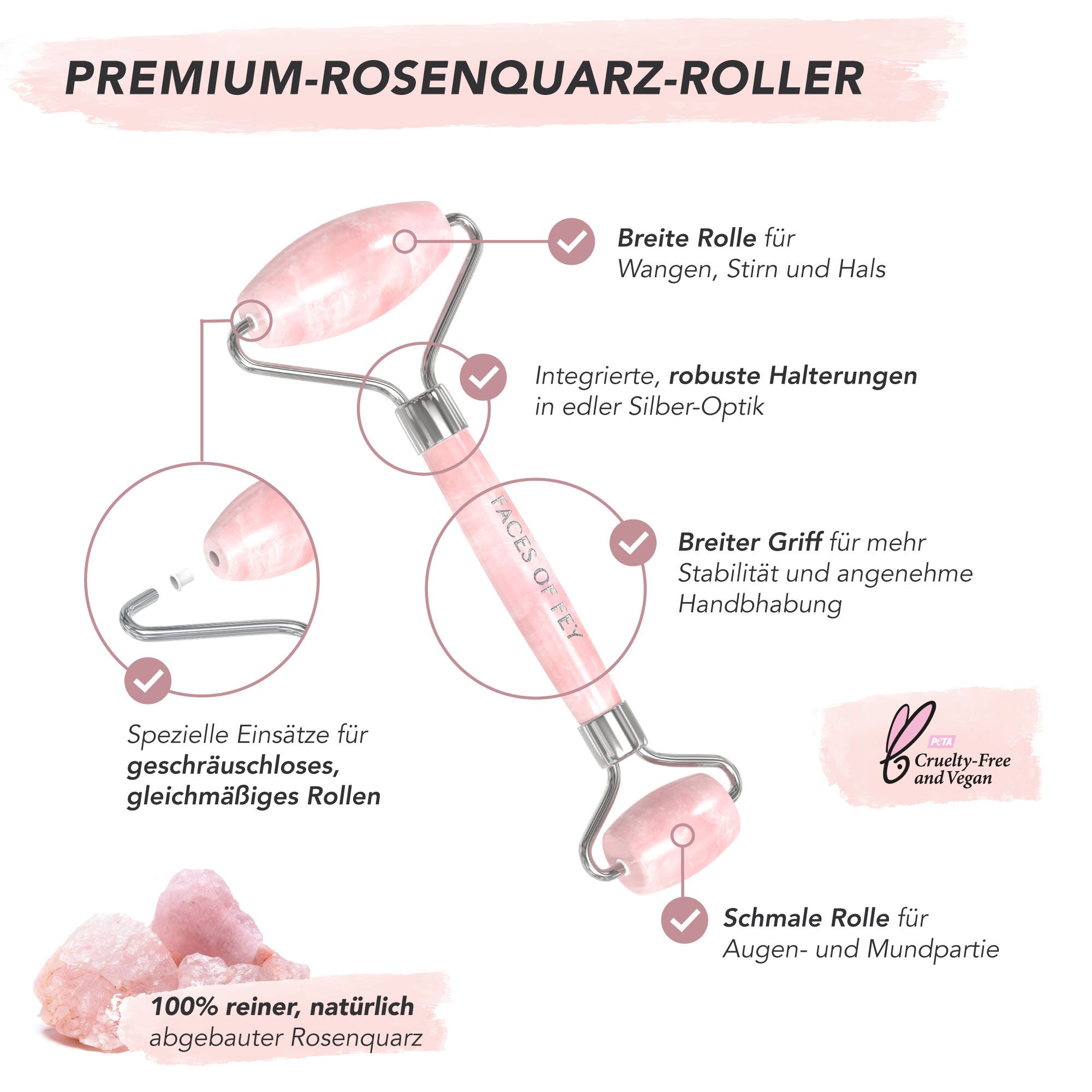 FACES OF FEY Rosenquarz-Roller