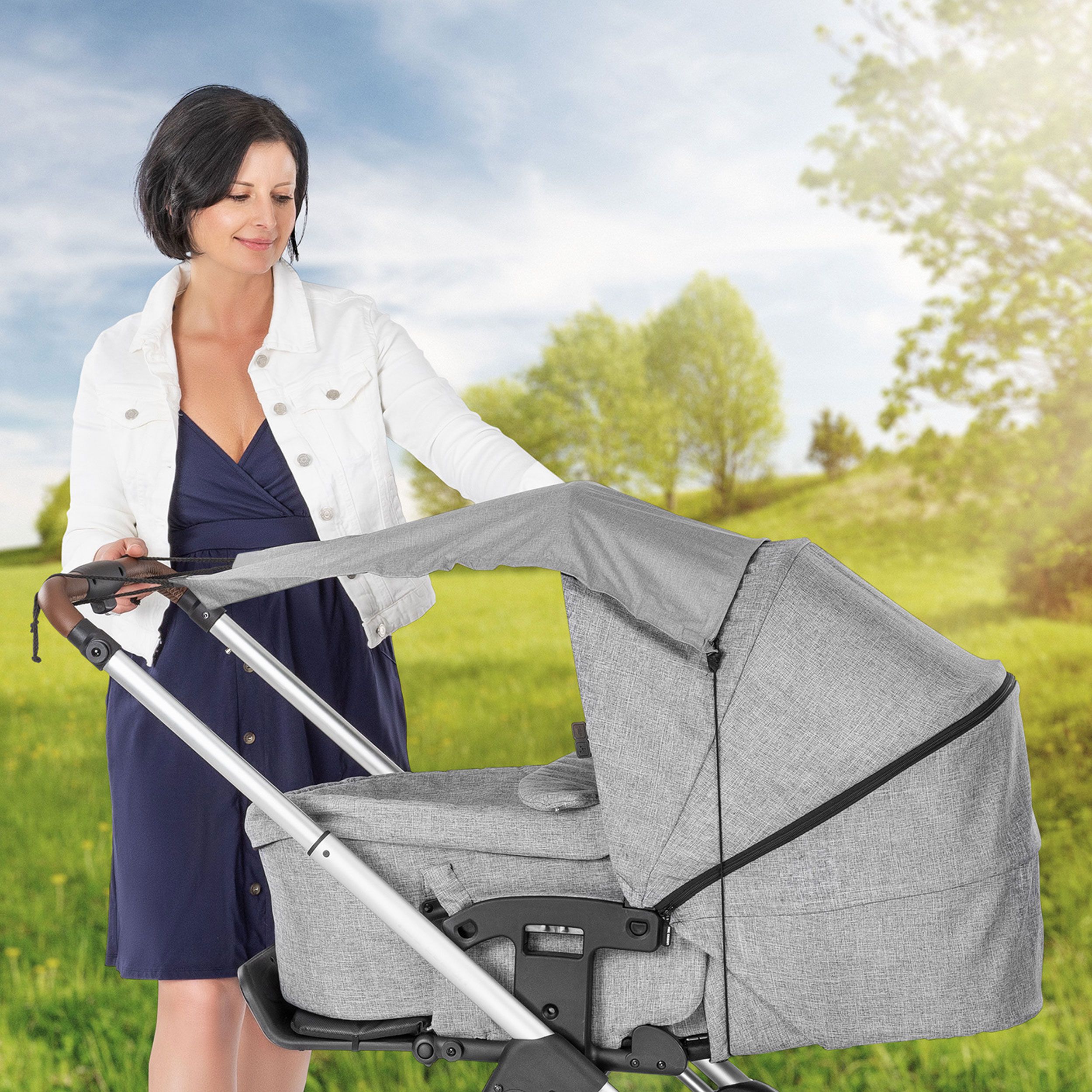 reer ShineSafe+ Sonnensegel für Kinderwagen, Grau-Melange,