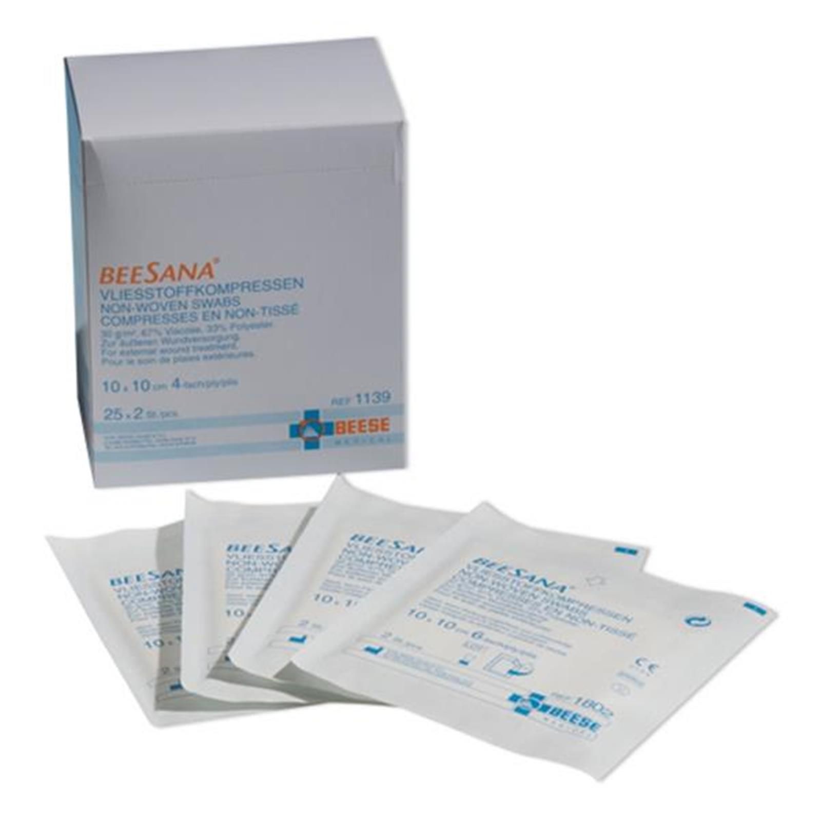 Beese Medical sterile Vliesstoffkompressen 4- lagig 2 x 25 Stück 7,5 x 7,5 cm
