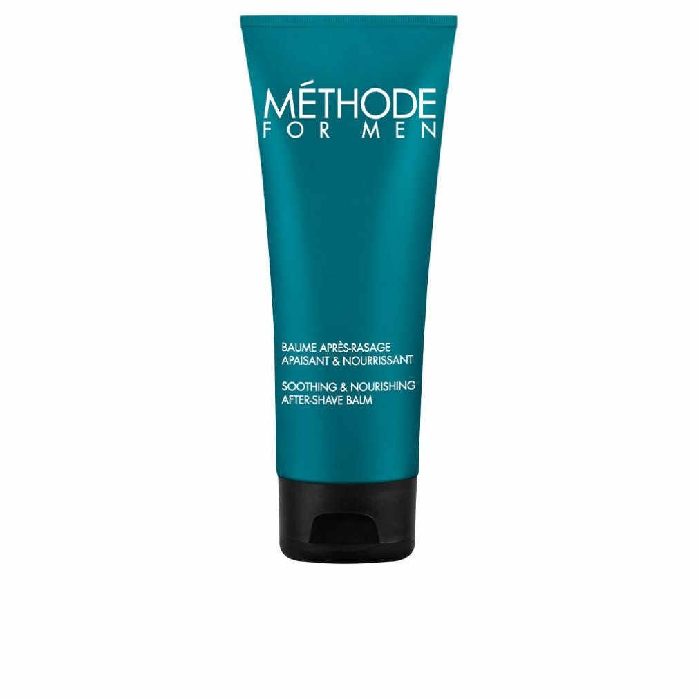 Türkisgrüne Tube mit schwarzem Deckel. Aufschrift: MÉTHODE FOR MEN, Balsam nach der Rasur.