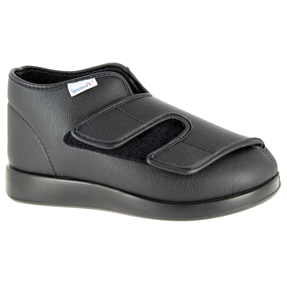 Schwarzer Varomed Verbandschuh "London" Weite L. Klettverschlüsse, gepolstert. Schwarze Sohle. Logo.