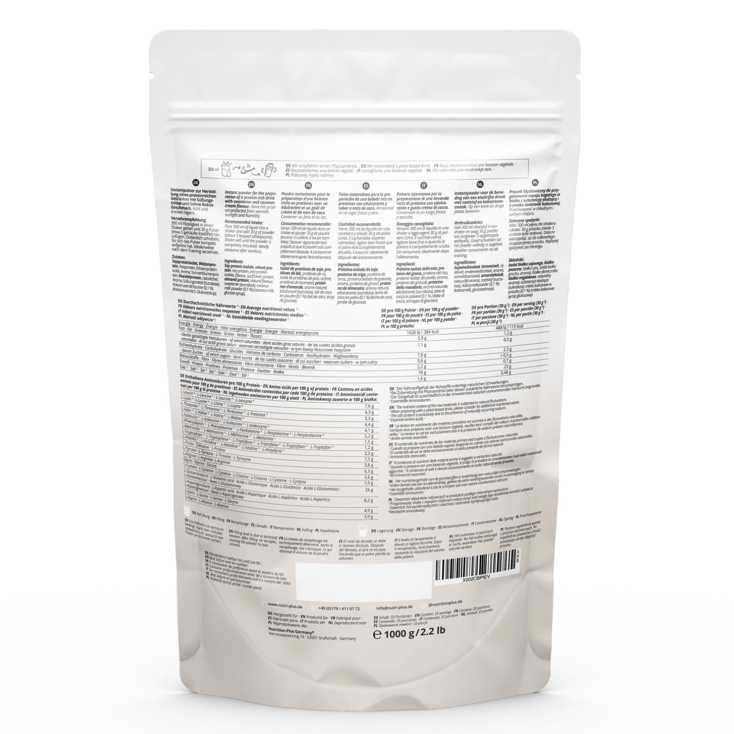 nutri+ 6K Eiweißpulver 1kg - Protein Shake ohne Whey