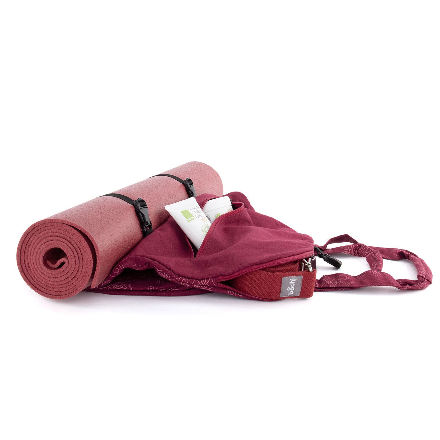 bodhi Maharaja Collection: Gemusterte Yoga Bag NAMASTÉ "Lotus", berry