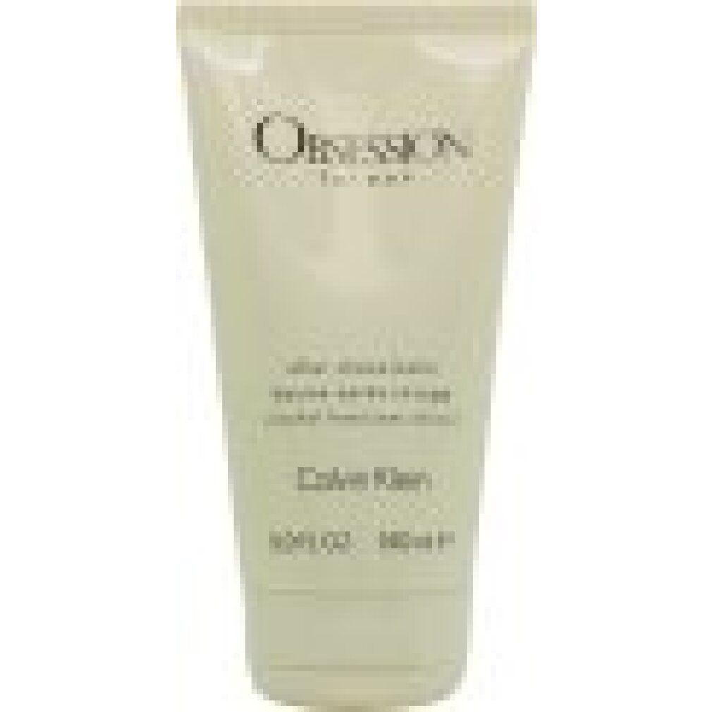 Beige Tube mit Calvin Klein Obsession for men After Shave Balm. Text: 5 FL OZ, 150 ml.