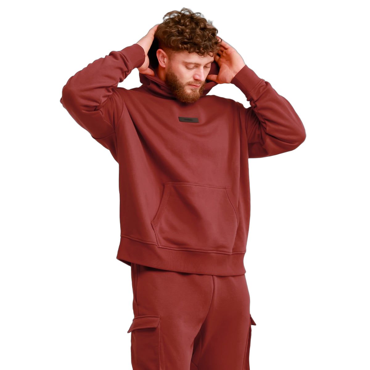 GymBeam Hoodie Herren Oversized mit Kapuze und Kängurutasche in Rot