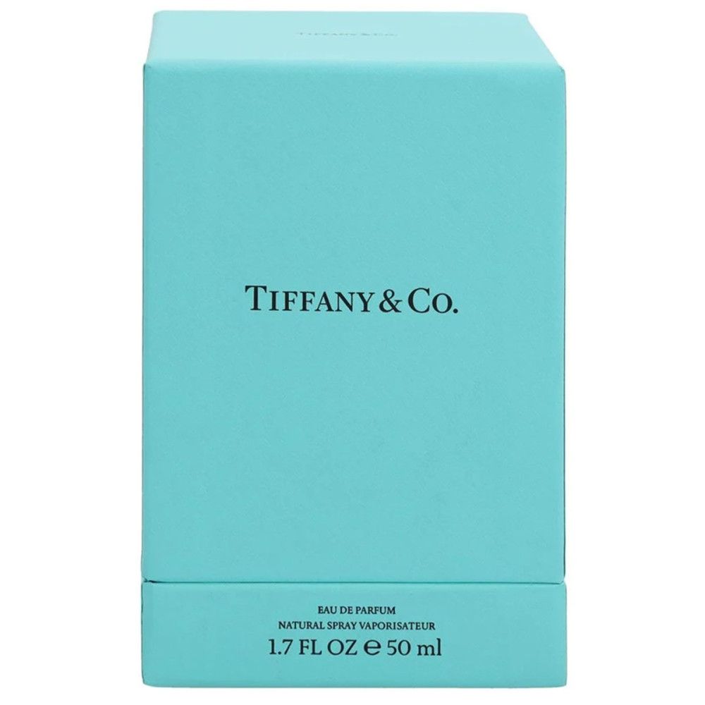 Türkisfarbener Karton mit dem Logo von Tiffany & Co. Aufschrift: Eau de Parfum, Natural Spray Vaporisateur.