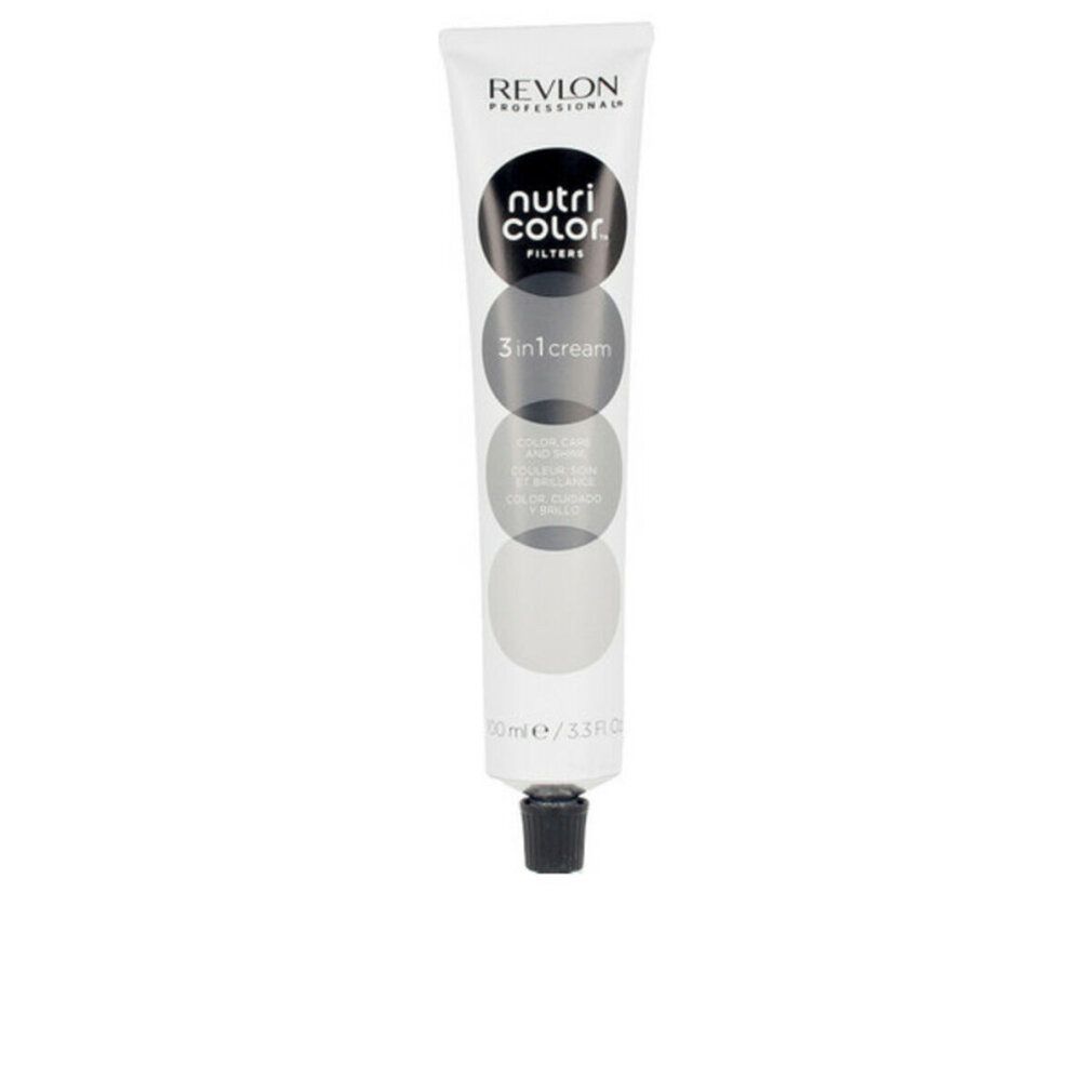 Weiß-graue Tube mit schwarzem Verschluss. Aufschrift: Revlon, Nutri Color Filters, 3 in 1 cream.