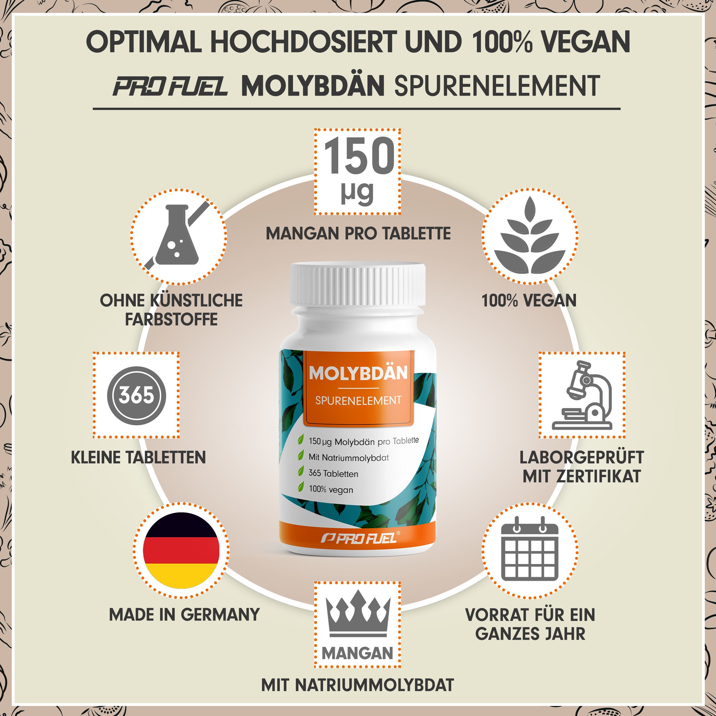 ProFuel - Molybdän Tabletten 365x mit 150 µg Molybdän aus hochwertigem Natriummolybdat
