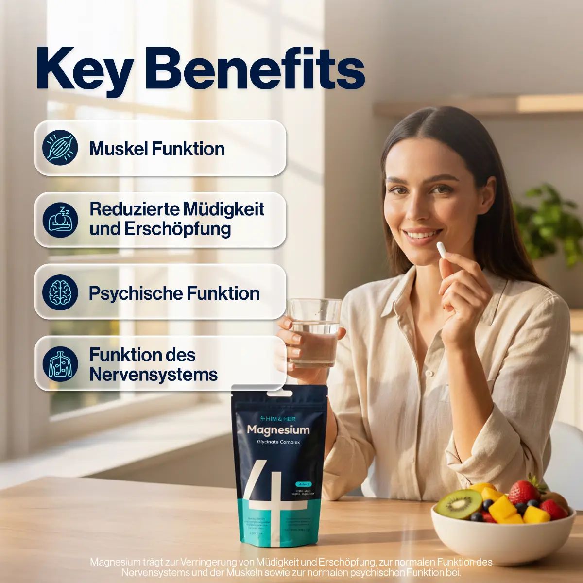 4 HIM & HER Magnesium Glycinat – 250 mg – 4-in-1 Komplex mit B6