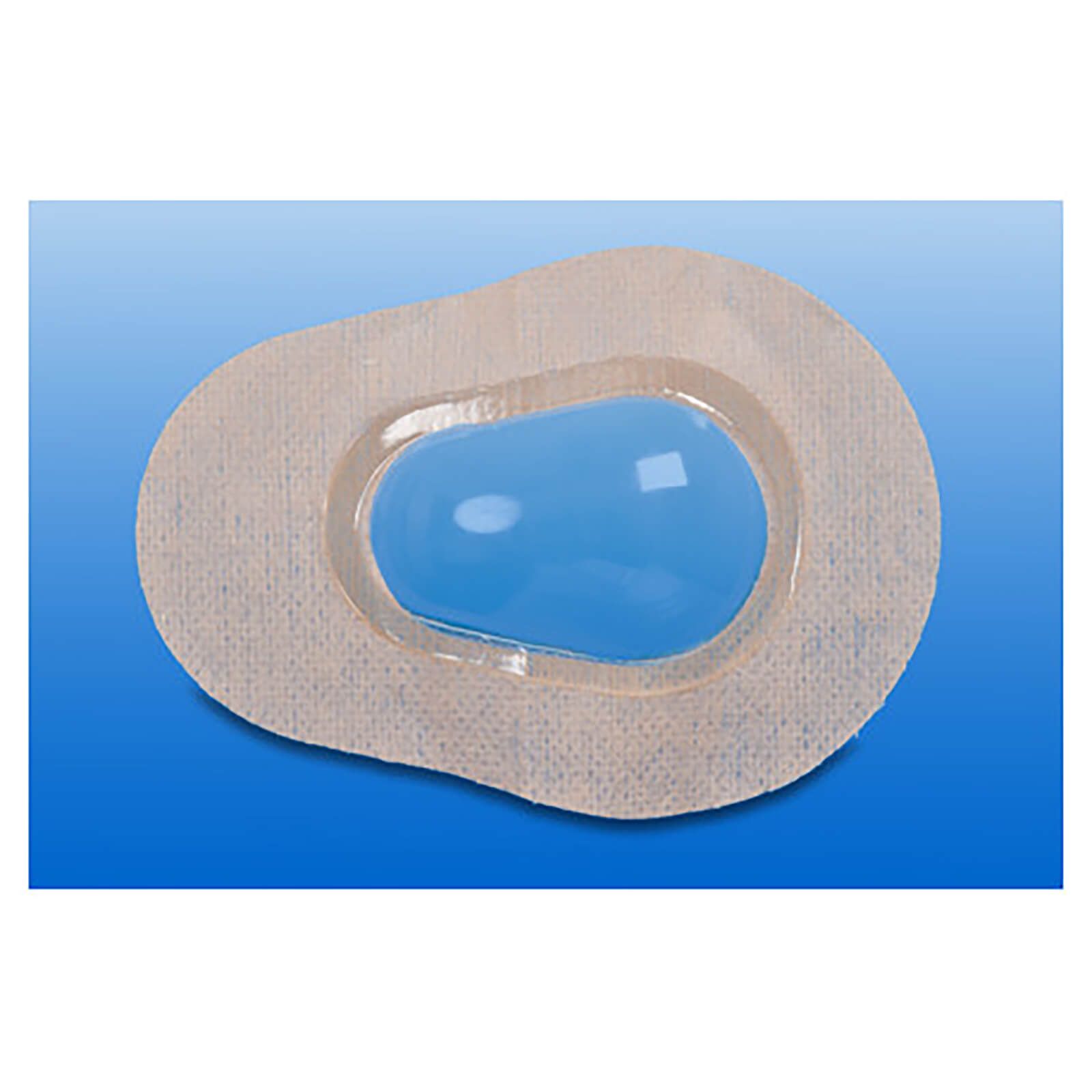 Rudawatch, ovales Pflaster mit transparenter, blauer, gewölbter Abdeckung. Beige-farbener Rand.
