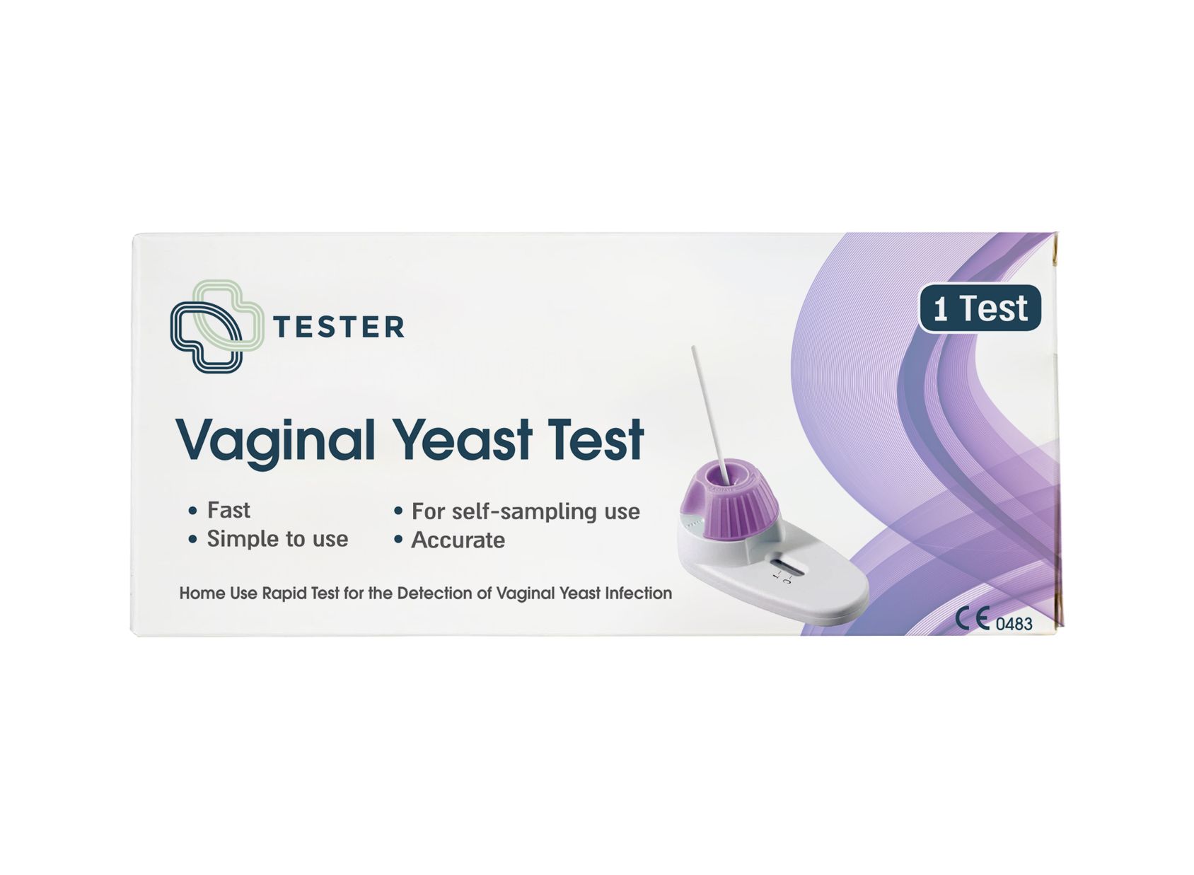 Verpackung des Vaginal Yeast Test. Enthält Testgerät und Anweisungen. CE-zertifiziert.