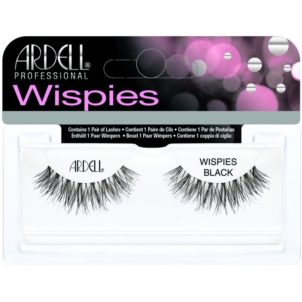 Ardell Wispies Wimpern, schwarz, in Verpackung. Enthält 1 Paar Wimpern.