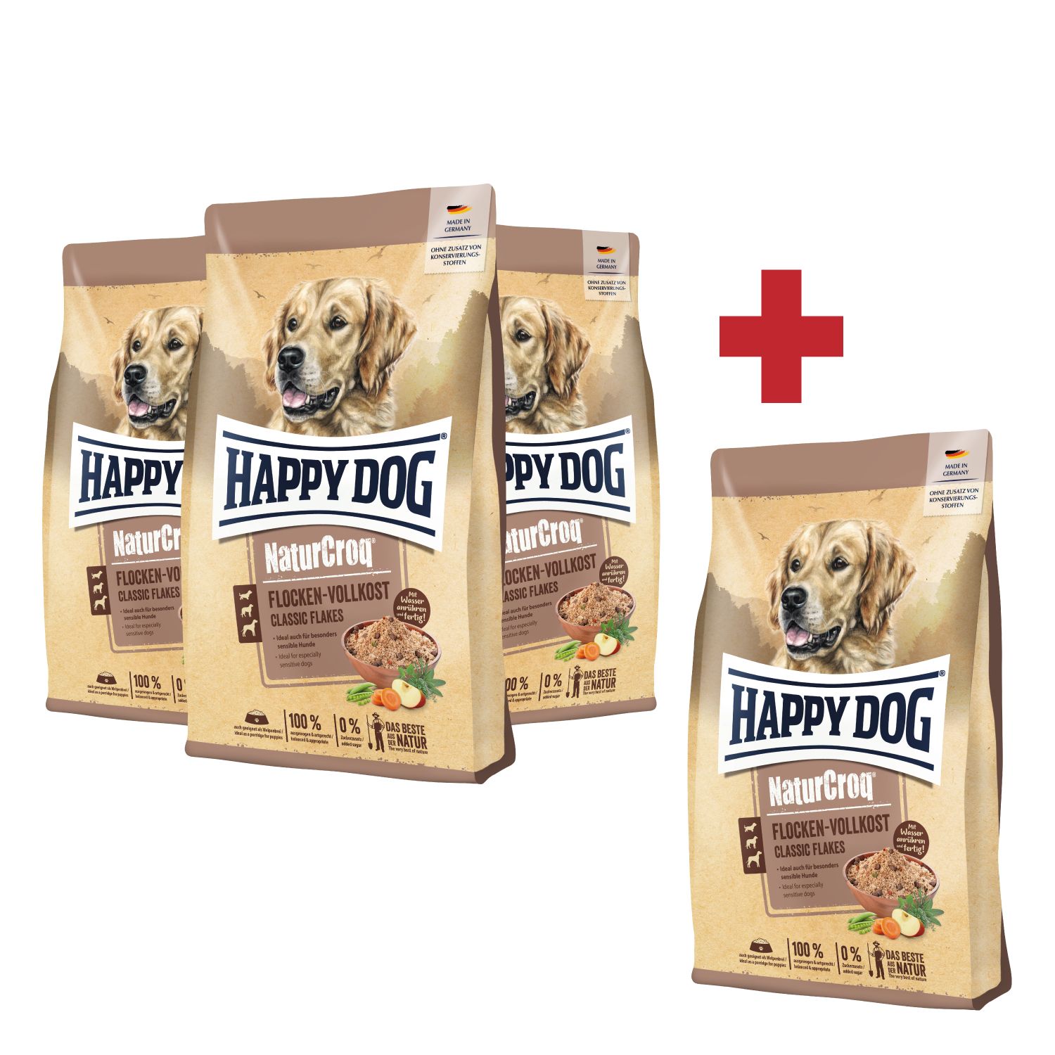 Happy Dog NaturCroq Flocken Vollkost 3 + 1 Aktion!