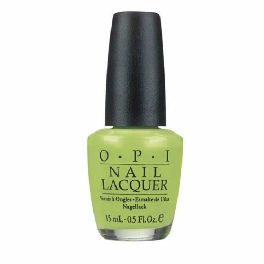 OPI Nagellack, hellgrün. Schwarzer Deckel. Aufschrift: OPI NAIL LACQUER. Volumen: 15 ml - 0.5 FL.OZ.e.