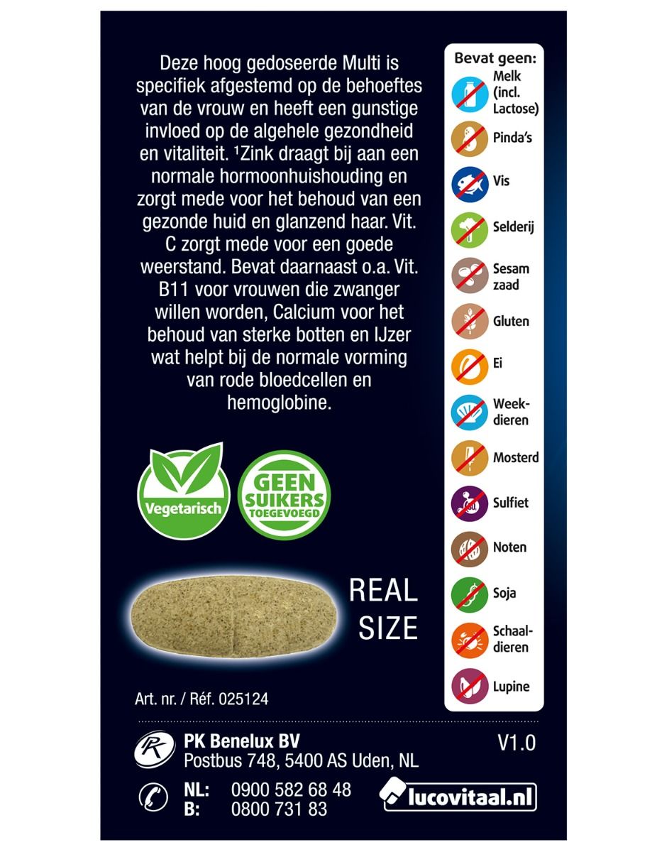 Rückseite der Verpackung. Enthält Informationen über Inhaltsstoffe, Warnhinweise und Zertifizierungen. Logo "Vegetarisch".