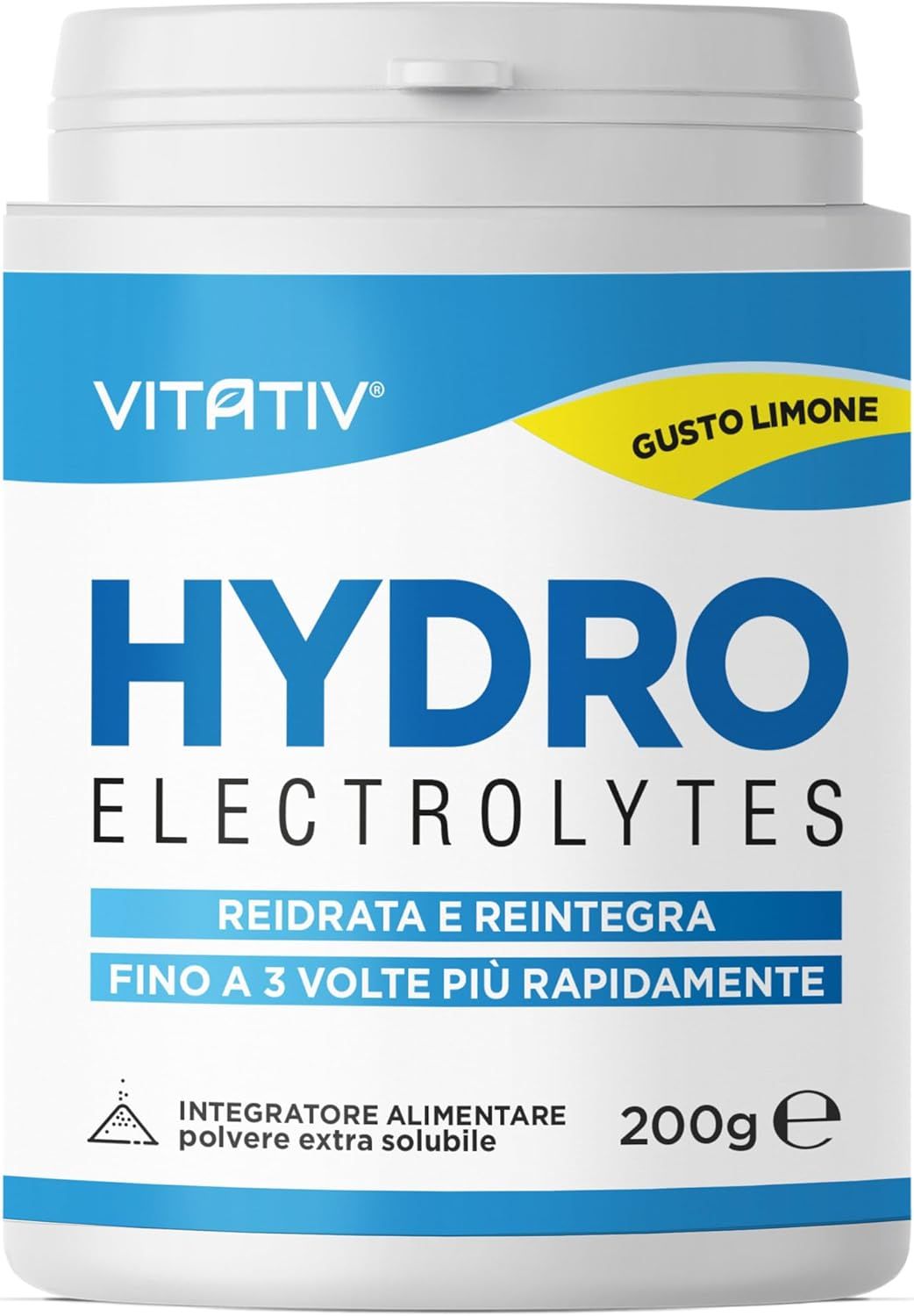 VITATIV® HYDRO Elettroliti con Sali Minerali e Vitamina C - Gusto Limone - 200 g (Fino a 25 L)