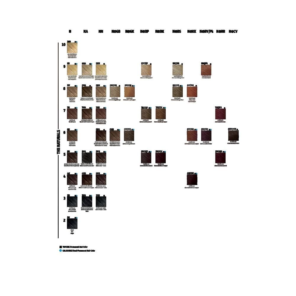 Farbkarte mit Goldwell Topchic Haarfarben. Verschiedene Farbtöne in quadratischen Feldern.