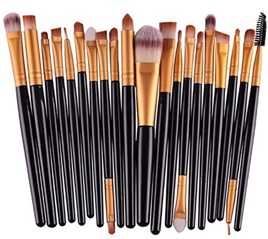 Ein Set von 20 schwarzen und goldenen Make-up-Pinseln mit verschiedenen Köpfen und Größen.