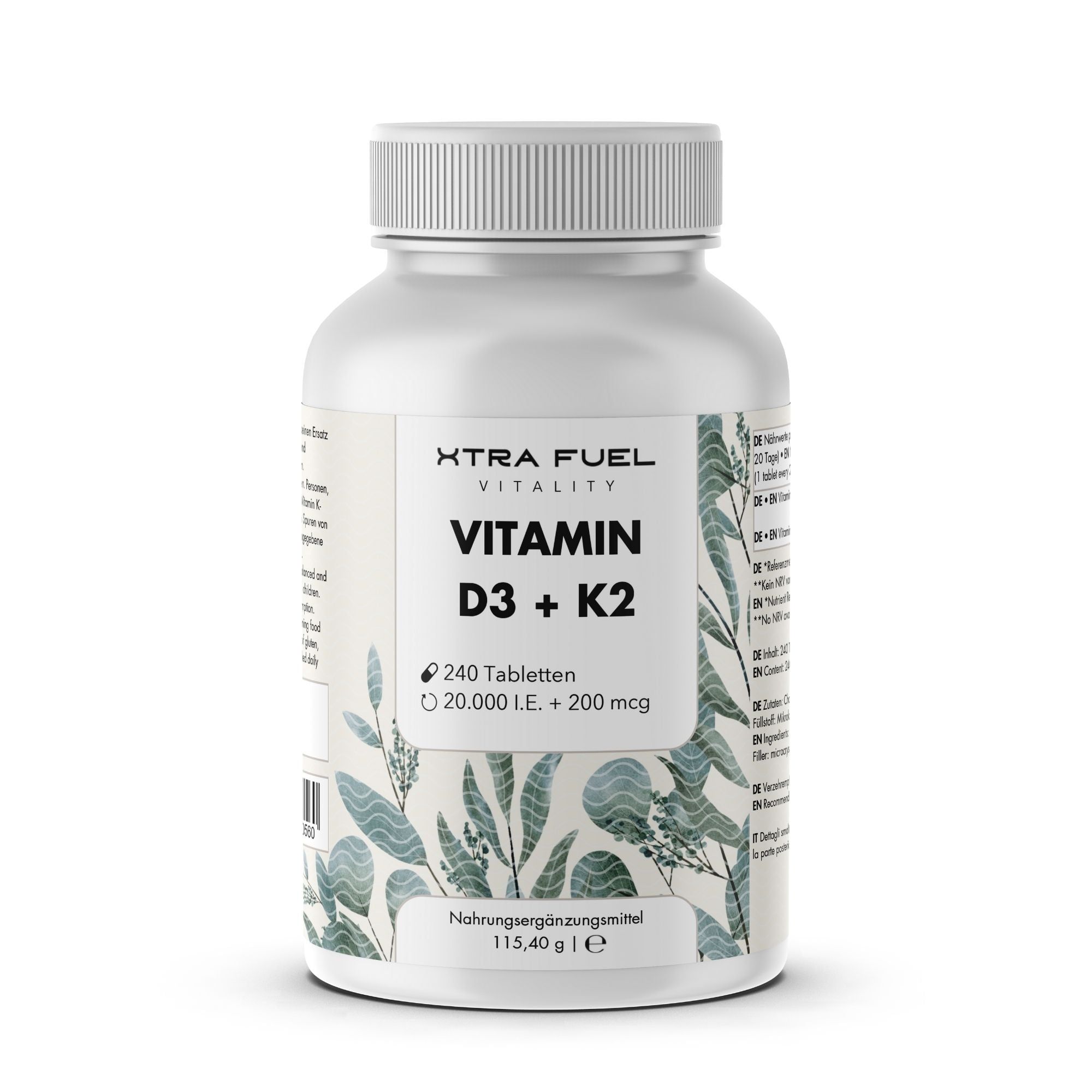 XTRA FUEL Vitamin D3 + K2 Tabletten - hochdosierte 20.000 I.E. + 200mcg MK-7