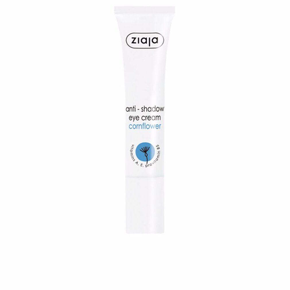 Ziaja Augencreme mit Kornblume gegen Augenringe. Weiße Tube mit schwarzem Logo und Text.