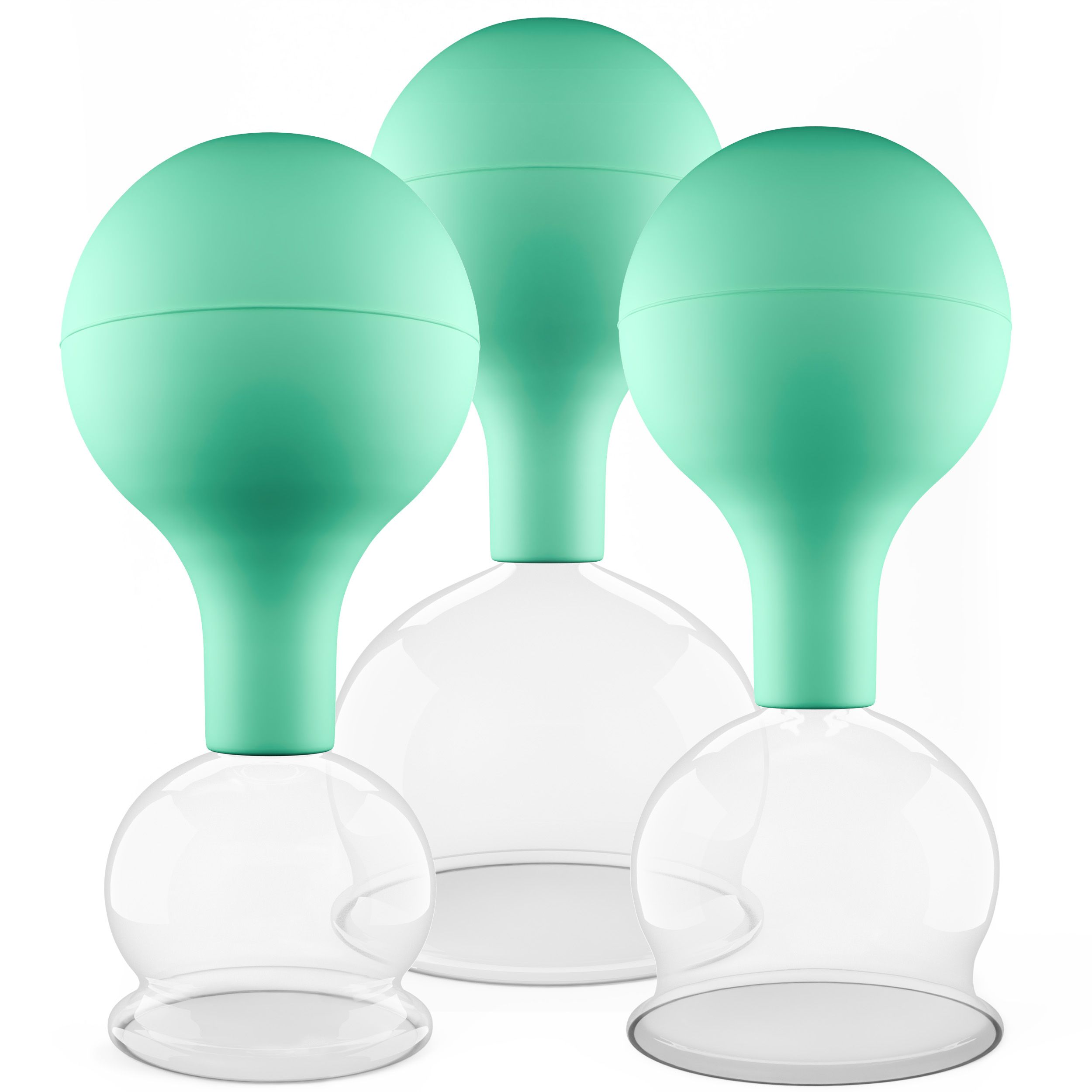 Pulox Schröpfgläser aus Echtglas mit Saugball - Set Trio groß in Grün: 40mm, 52mm, 62mm