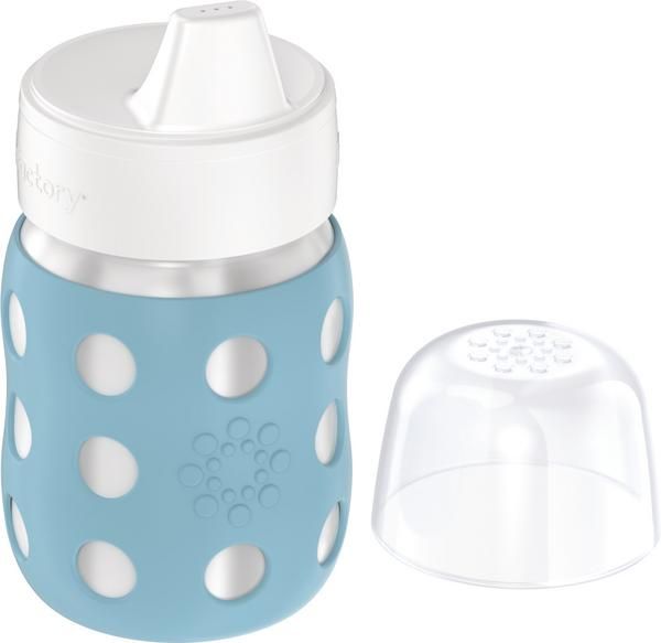 Edelstahl Baby-Weithalsflasche, 235ml, harter Schnabelsauger, denim