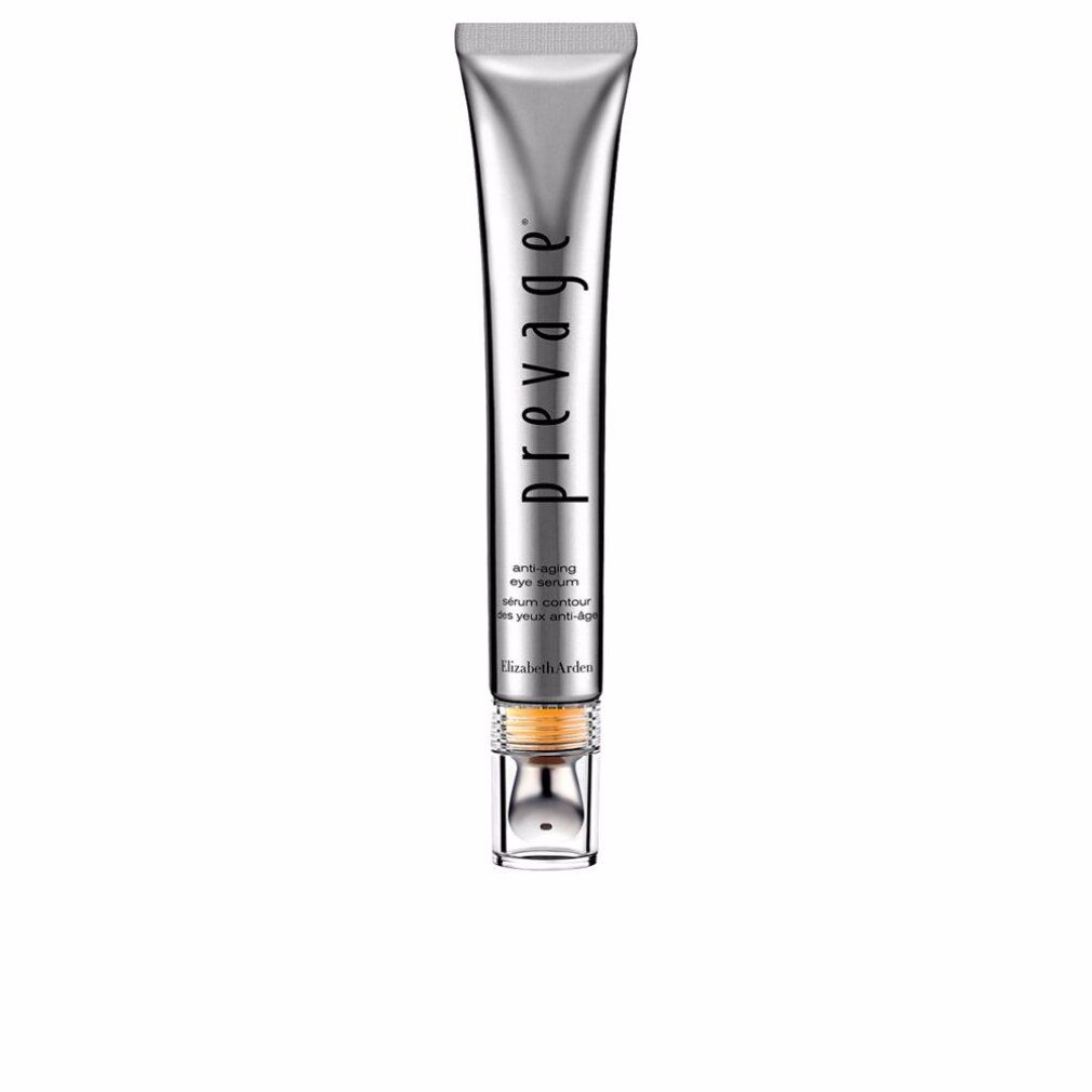 Silberne Tube mit "prevage" Schriftzug und "anti-aging eye serum" Aufschrift. Transparenter Applikator am Ende.