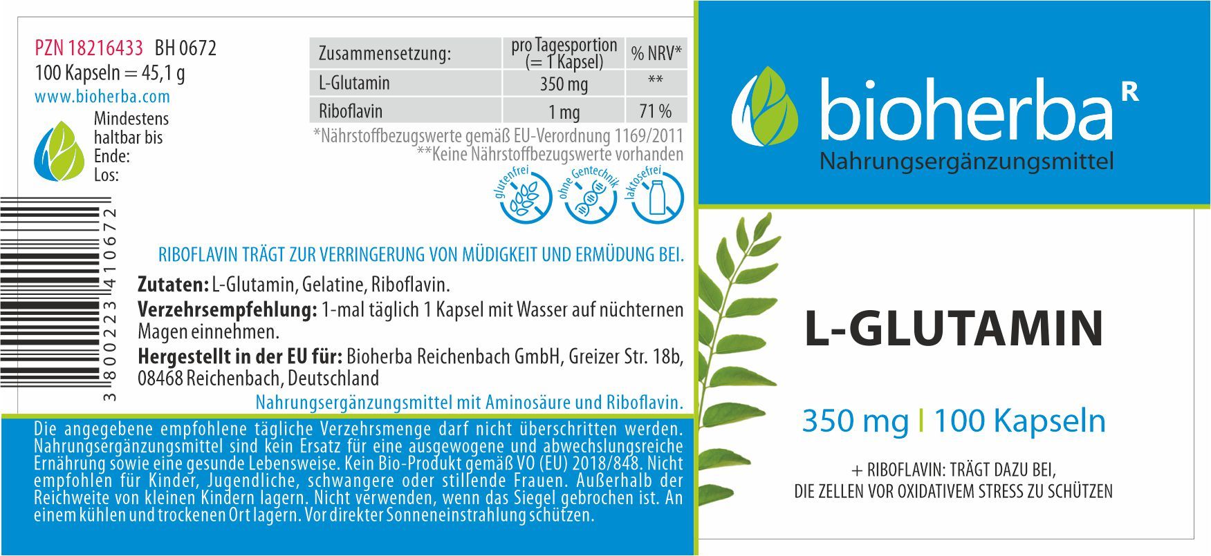 L-Glutamin 350 mg 100 Kapseln PZN 18216433
