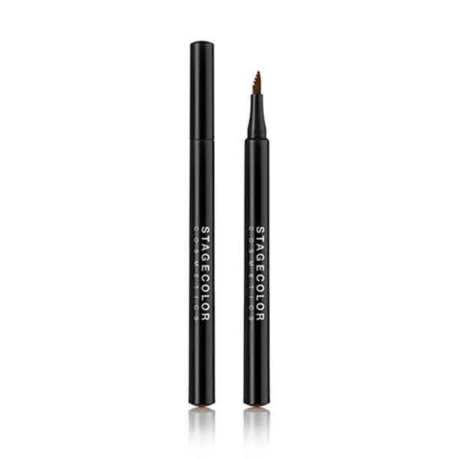Schwarzer Augenbrauenstift mit Kamm. Marke Stagecolor Cosmetics. Zwei Stifte, einer mit Kappe, einer mit Kammspitze.