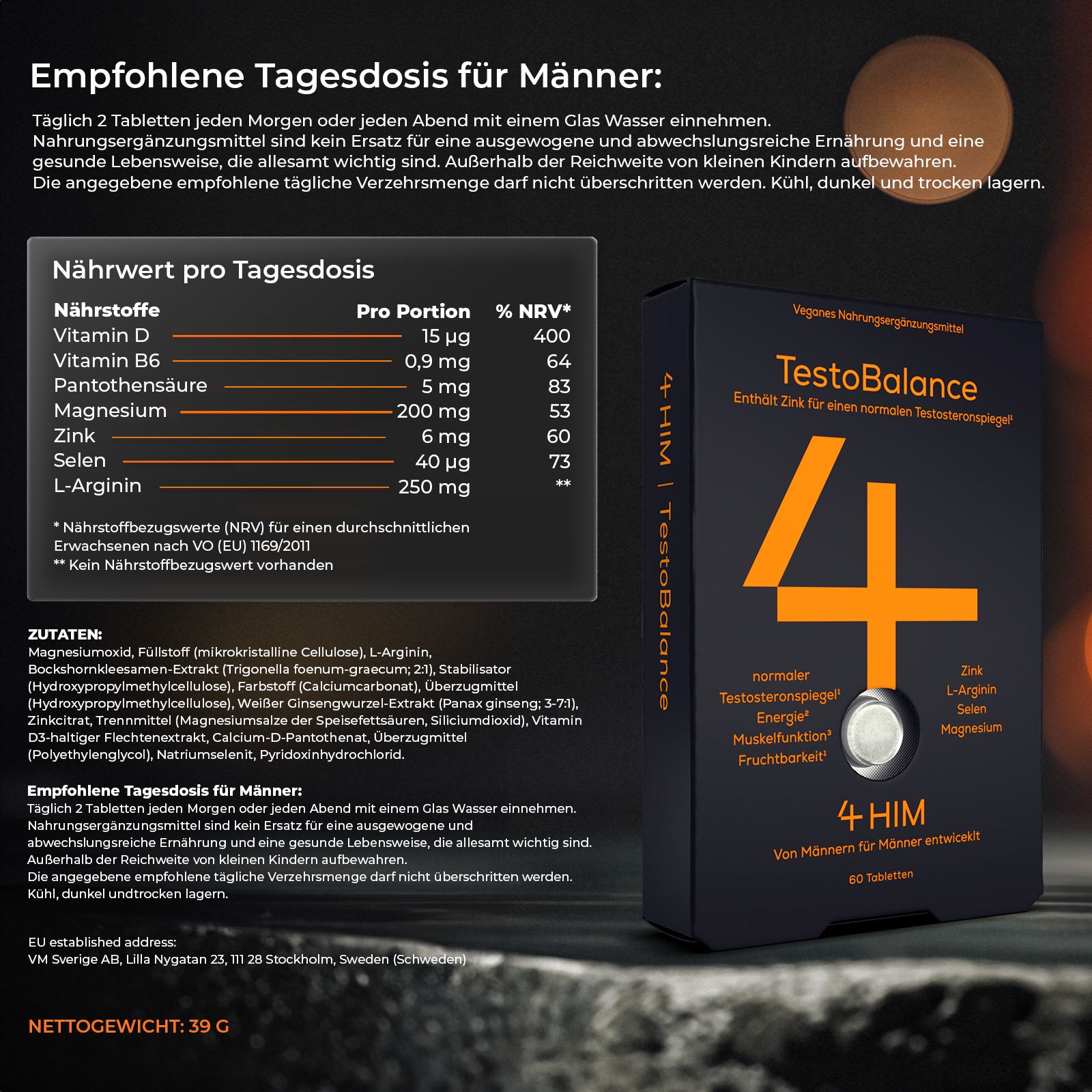 4HIM TestoBalance - Energie und Muskelfunktion - Mit Zink, Ginseng & L-Arginin
