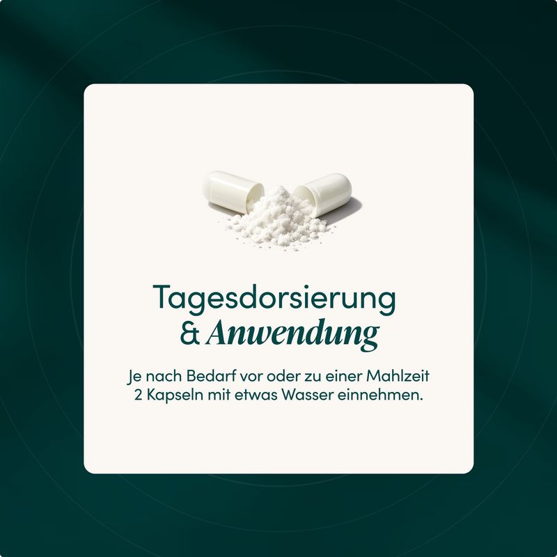 Geöffnete Kapsel mit Magnesiumpulver, Tagesdosierung & Anwendung.