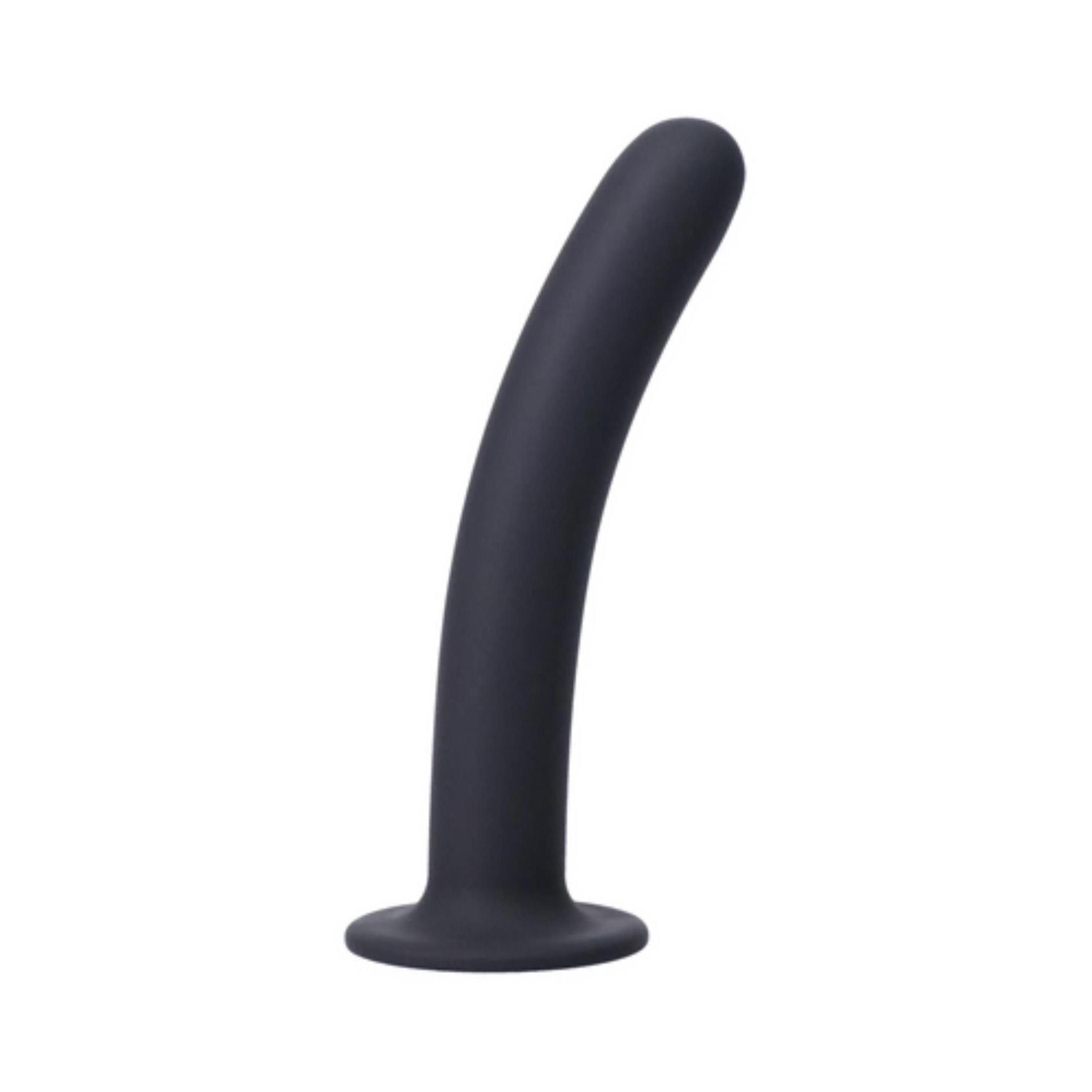 Schwarzer, gebogener Dong mit abgerundeter Basis. Aus glattem Material.