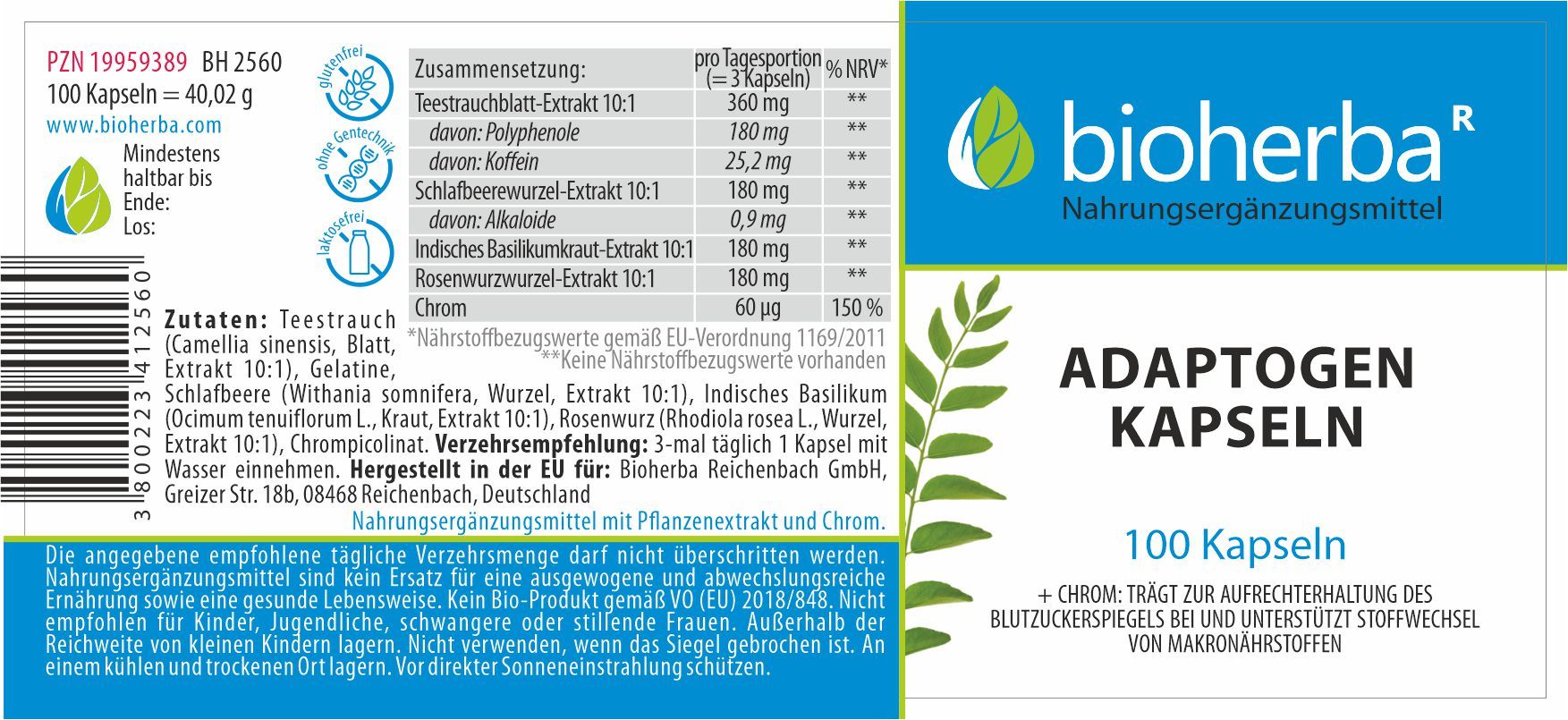Adaptogen Kapseln 100 Stück PZN 19959389