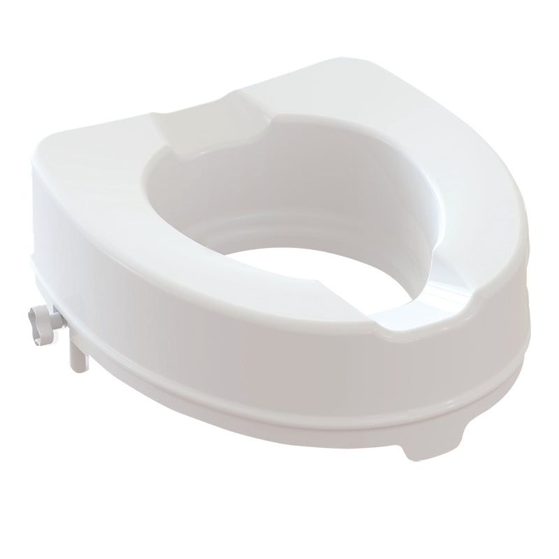Rialzo WC bianco con fissaggi laterali. Forma anatomica con incavo. Altezza 10 cm.