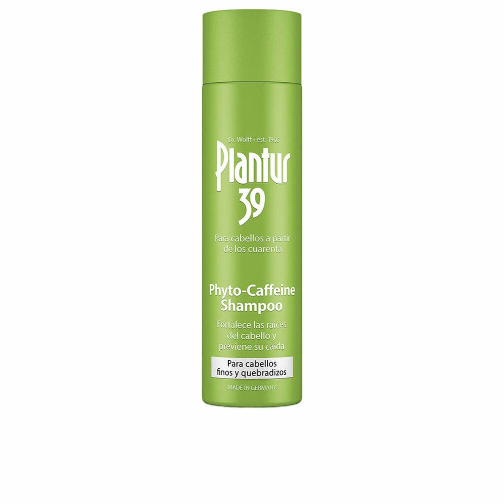 Grüne Shampoo-Flasche mit weißer Schrift. Aufschrift: Plantur 39, Phyto-Caffeine Shampoo, für feines und brüchiges Haar.
