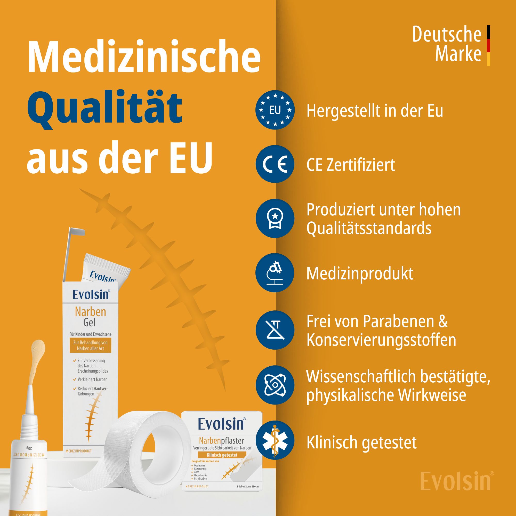 Evolsin® Narben Intensiv-Kur: Narbengel + Narbenpflaster - Reduziert die Sichtbarkeit von Narben und