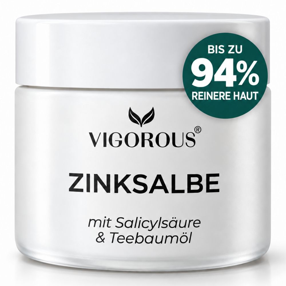 Vigorous Zinksalbe Tiegel mit Salicylsäure & Teebaumöl. Bis zu 94% reinere Haut.
