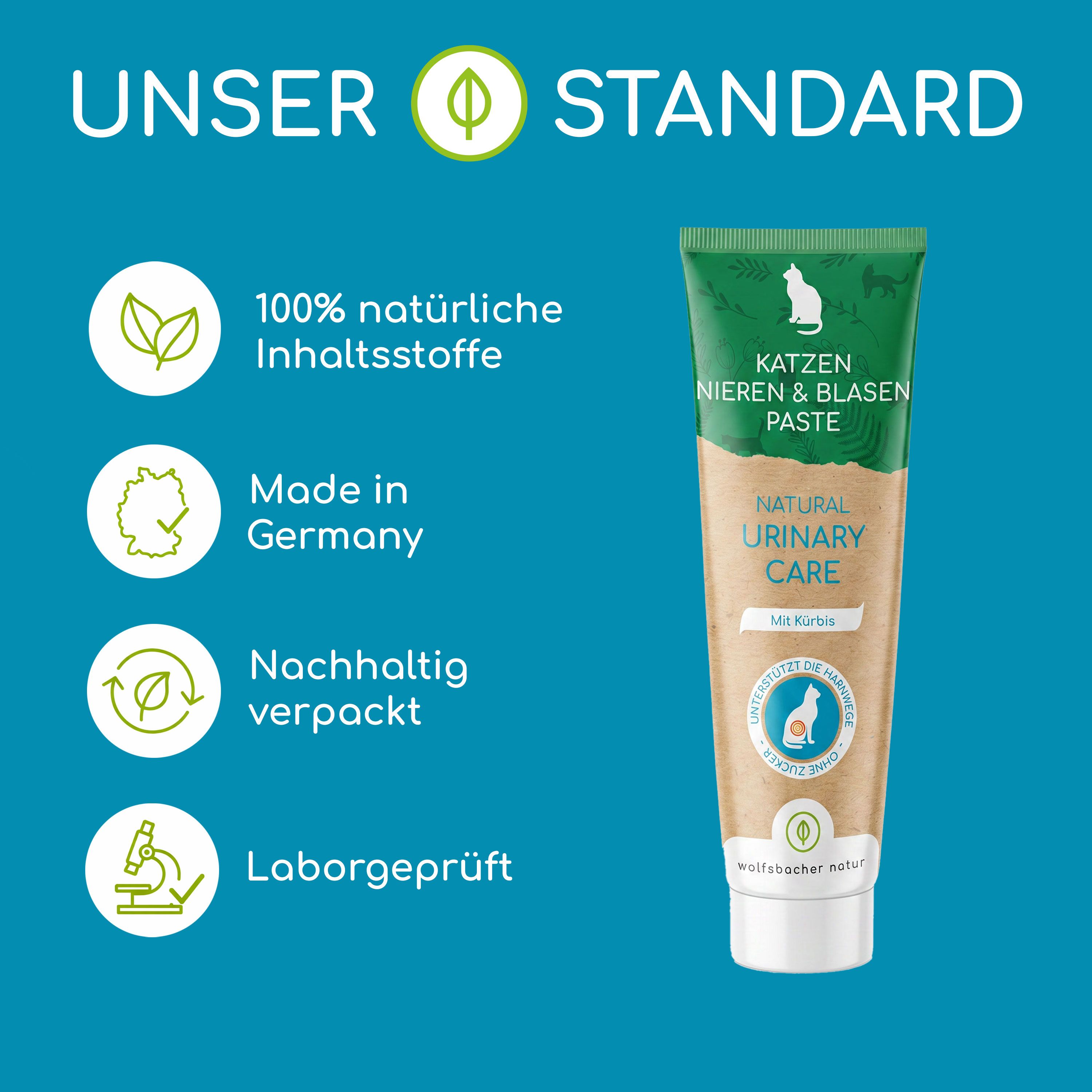 Unser Standard: 100% natürliche Inhaltsstoffe, Made in Germany, nachhaltig verpackt, laborgeprüft.