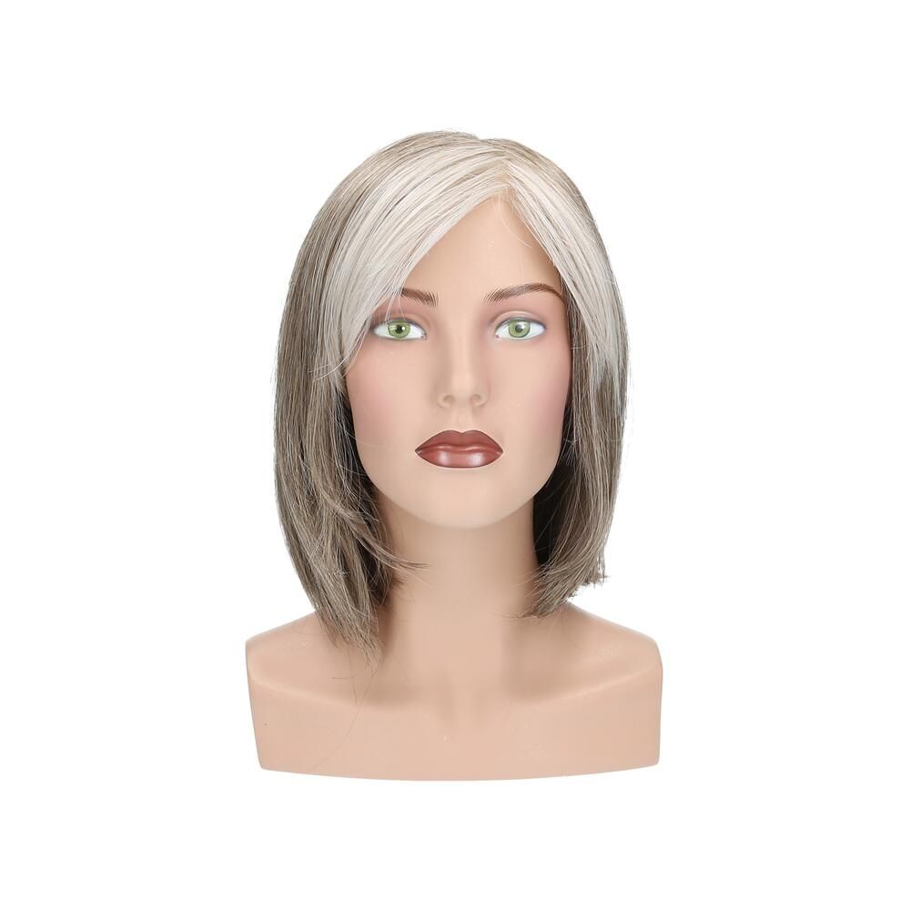 Perücke Athen von degenhardt. Bob-Frisur mit grau-blondem Haar. Auf einer Büste präsentiert.