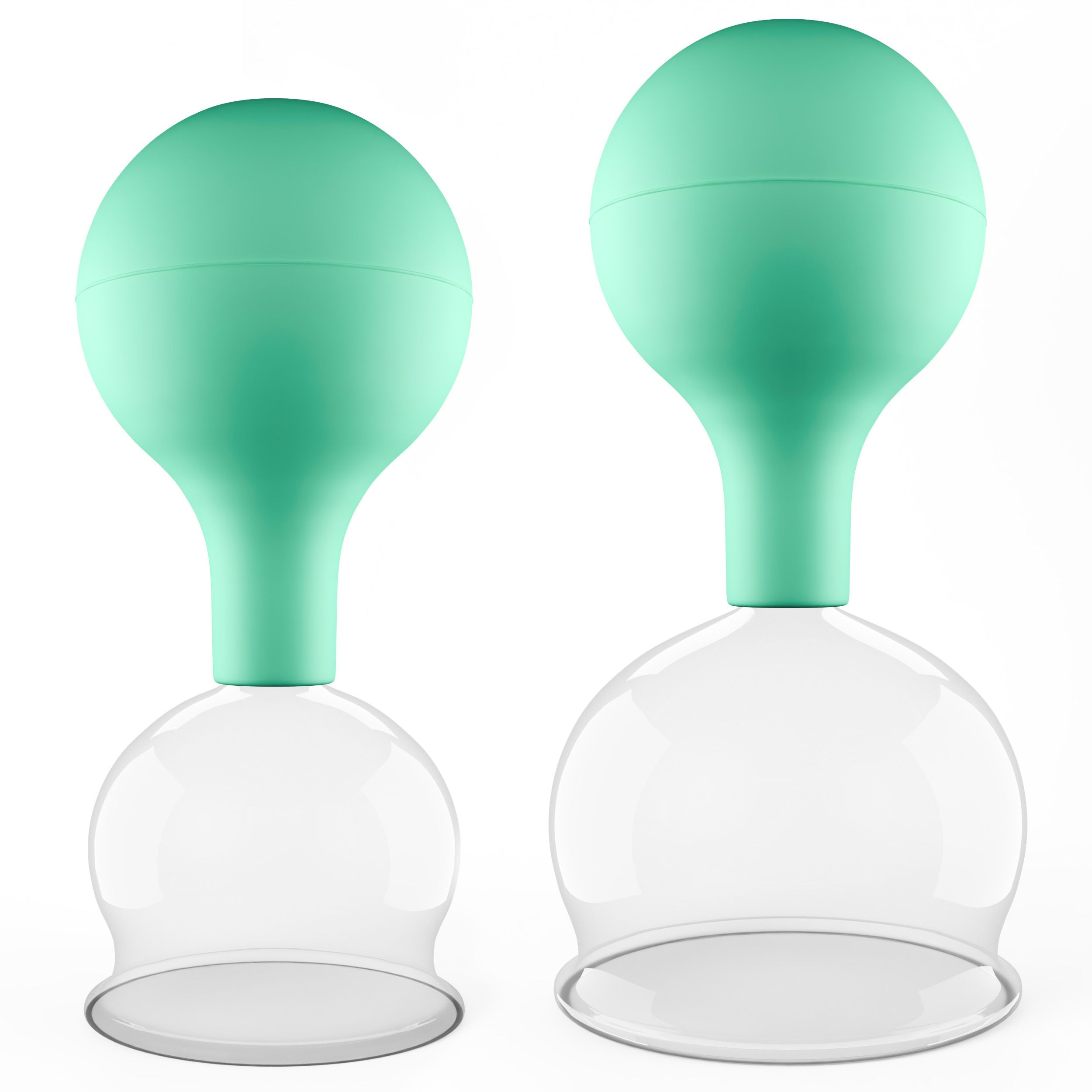 Pulox Schröpfgläser aus Echtglas mit Saugball - Set Duo Groß in Grün: 52mm, 62mm