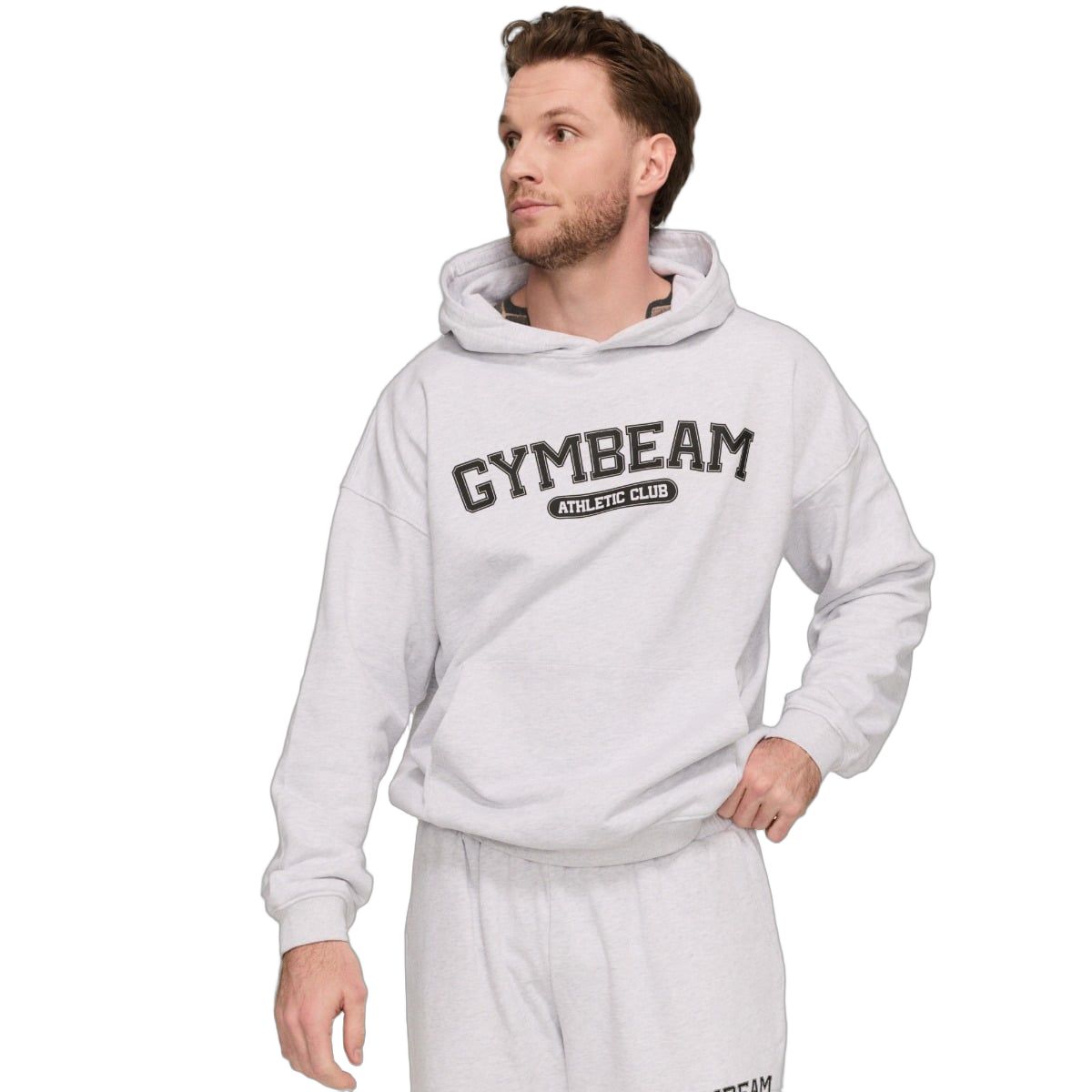 GymBeam Hoodie Herren Oversized mit Kängurutasche Varsity Grau