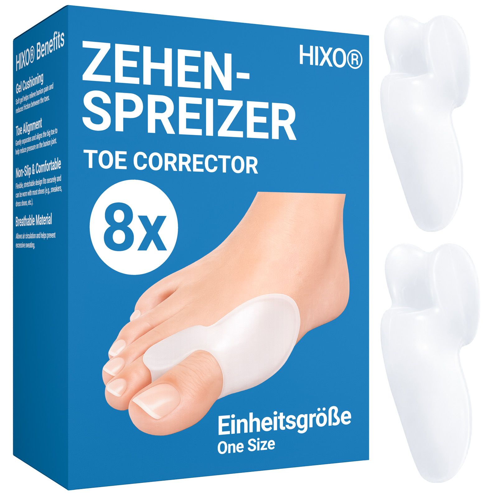 HIXO Zehenspreizer Hallux Valgus - Ballenschutz & Zehentrenner aus weichem Silikon ohne BPA