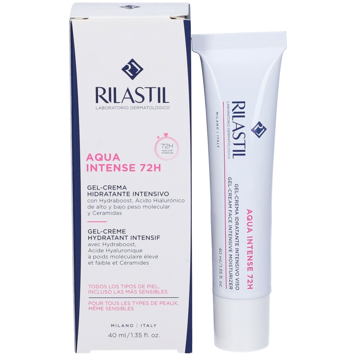 Rilastil Aqua Intense 72H Gel-Creme mit Hydraboost, Hyaluronsäure und Ceramiden. 40 ml.
