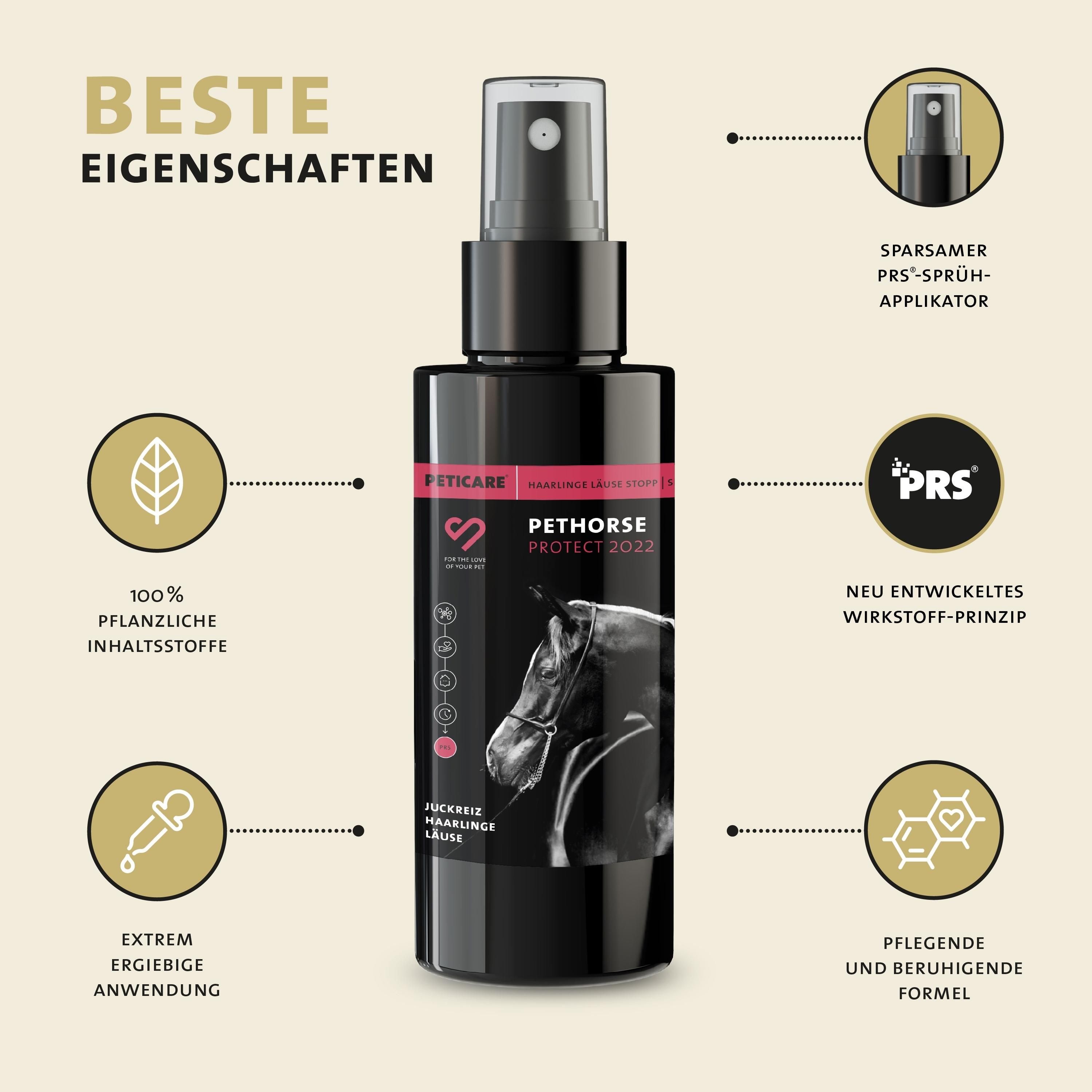 Peticare Anti-Läuse & Haarlinge Spray für Pferde, unterstützt bei Juckreiz