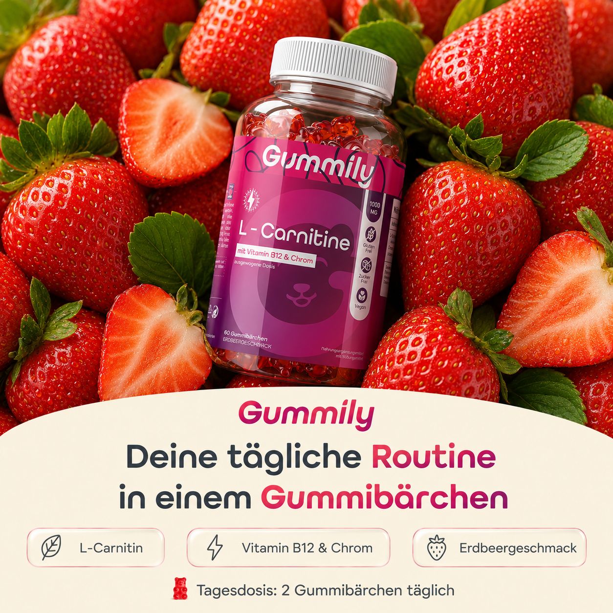 Gummily® L Carnitin 1000 mg - Chrom & B12 -  Stoffwechsel & Energie, Zuckerfrei
