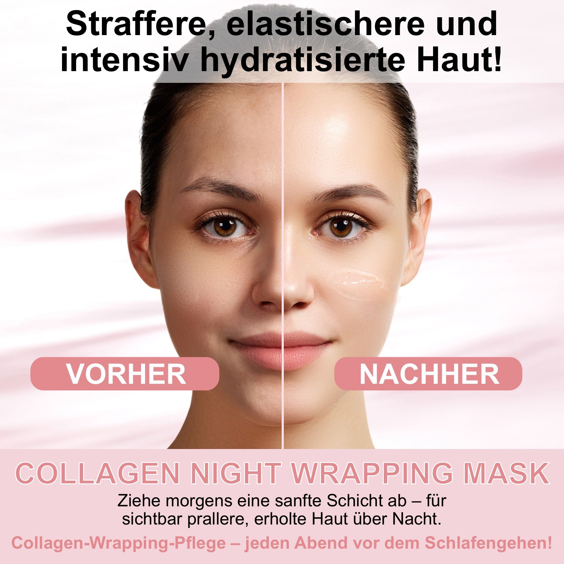 Vorher-Nachher-Effekt der Medicube Collagen Night Wrapping Mask
