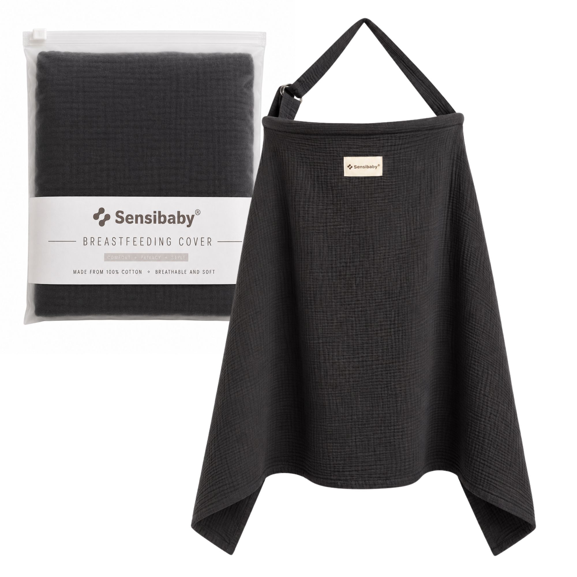 Sensibaby Stilltuch (Schwarz) - verstellbar - doppellagige Baumwolle