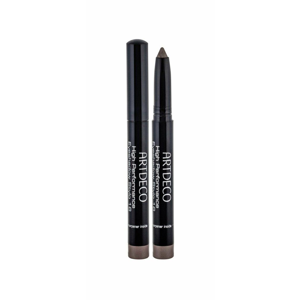 Artdeco High Performance Eyeshadow Stylo. Zwei Lidschattenstifte. Schwarze Stifte mit braunen Spitzen. Produktname und Marke sichtbar.