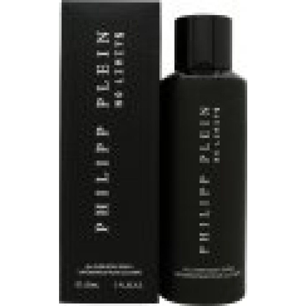 Schwarze Flasche und Schachtel. Aufschrift: PHILIPP PLEIN NO LIMIT$. All Over Body Spray. 150ml.