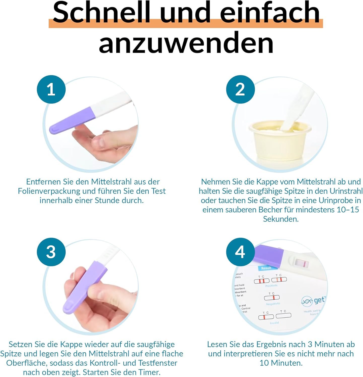 Anleitung zur Anwendung des Tests. 4 Schritte mit Bildern. Text: Schnell und einfach anzuwenden.